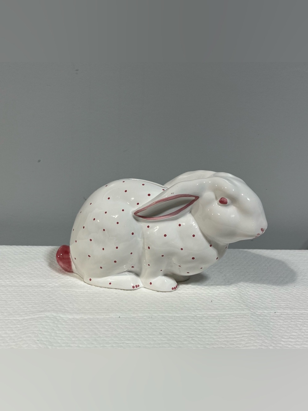 Tiffany & Co. White Ceramic Bunny Coin bank with Pink Polka Dots
